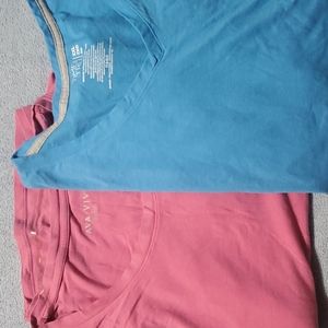 Two T Shirt Bundle Pink Ava & Viv Scoop Neck and Blue Time & Tru V-Neck
